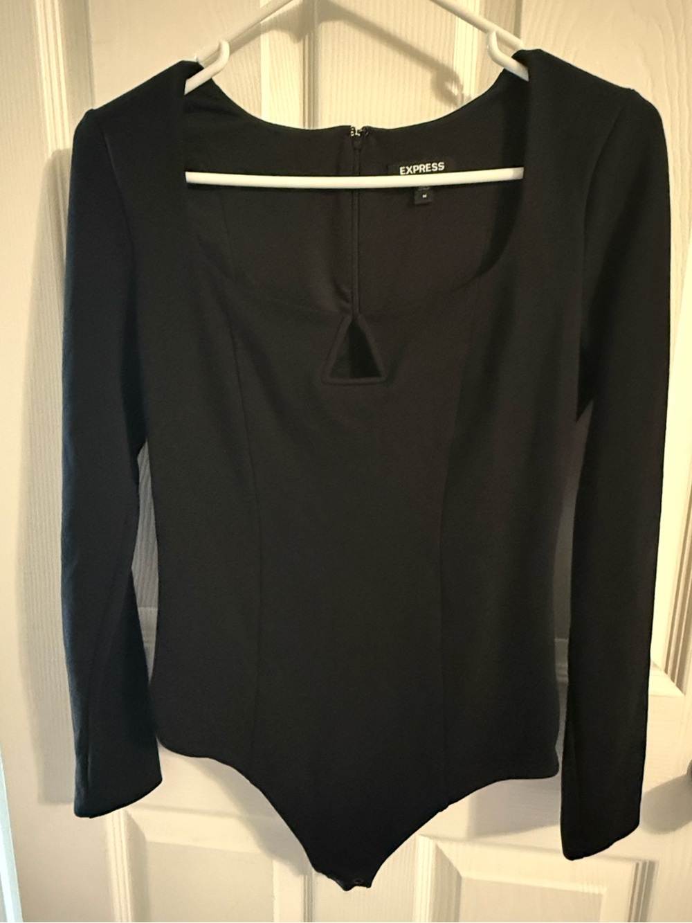 Express Black Long Sleeve Cutout Bodysuit Size M Stretchy Fitted
